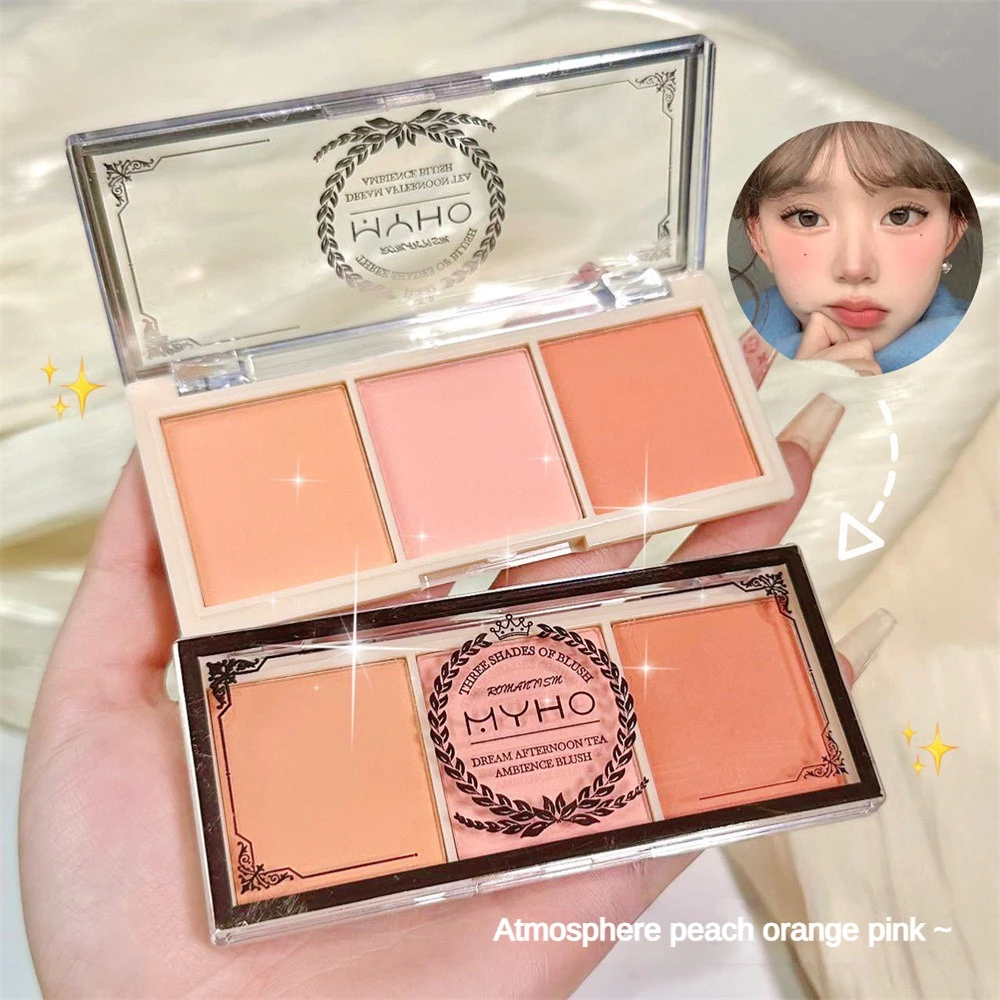 Phấn má hồng ba màu MYHO Nude Makeup Natural Matte Milk Tea Orange Long-lasting Rouge Makeup Palette Affordable Blush Makeup