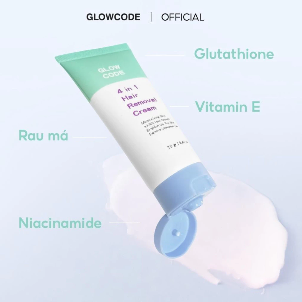 Kem tẩy lông GlowCode 4IN1 với Niacinamide và Vitamin E giúp lông mọc thưa, dưỡng ẩm và sáng da