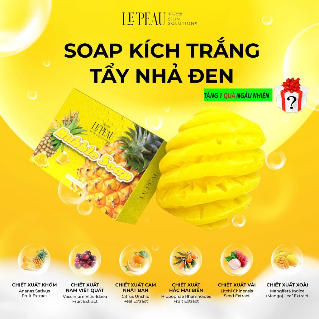 Xà Bông Tắm Trắng Body Bubble Soap LE'PEAU 65gr, Cục Xà Bông Tắm Trắng Thơm, Gói Tắm Da Da