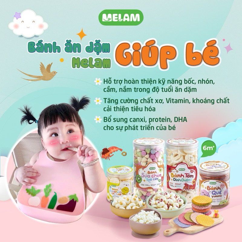 Bánh ăn dặm sữa chua hoa quả MELAM, tan nhanh trong miệng, làm từ nguyên liệu tự nhiên tươi sach