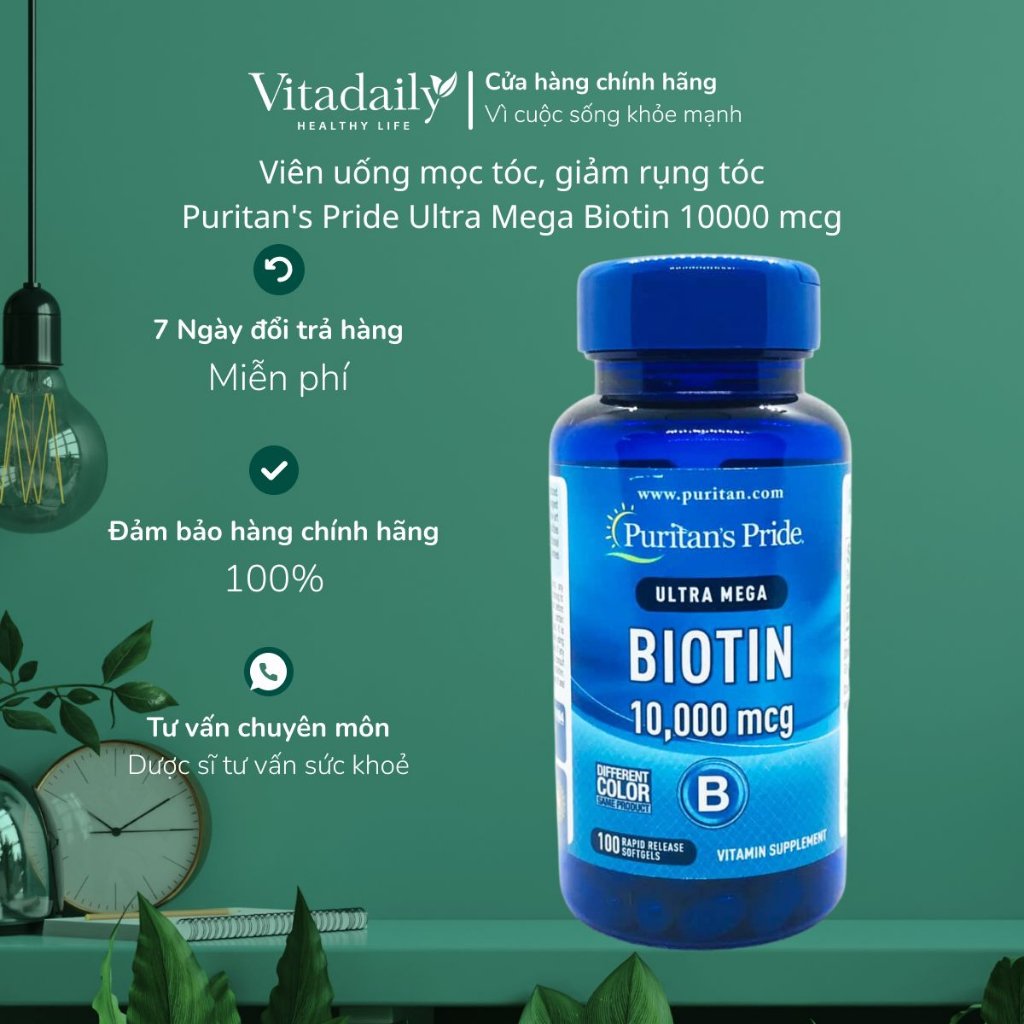 Biotin hỗ trợ mọc tóc,giảm rụng tóc Puritan's Pride Ultra Mega Biotin 10000 mcg
