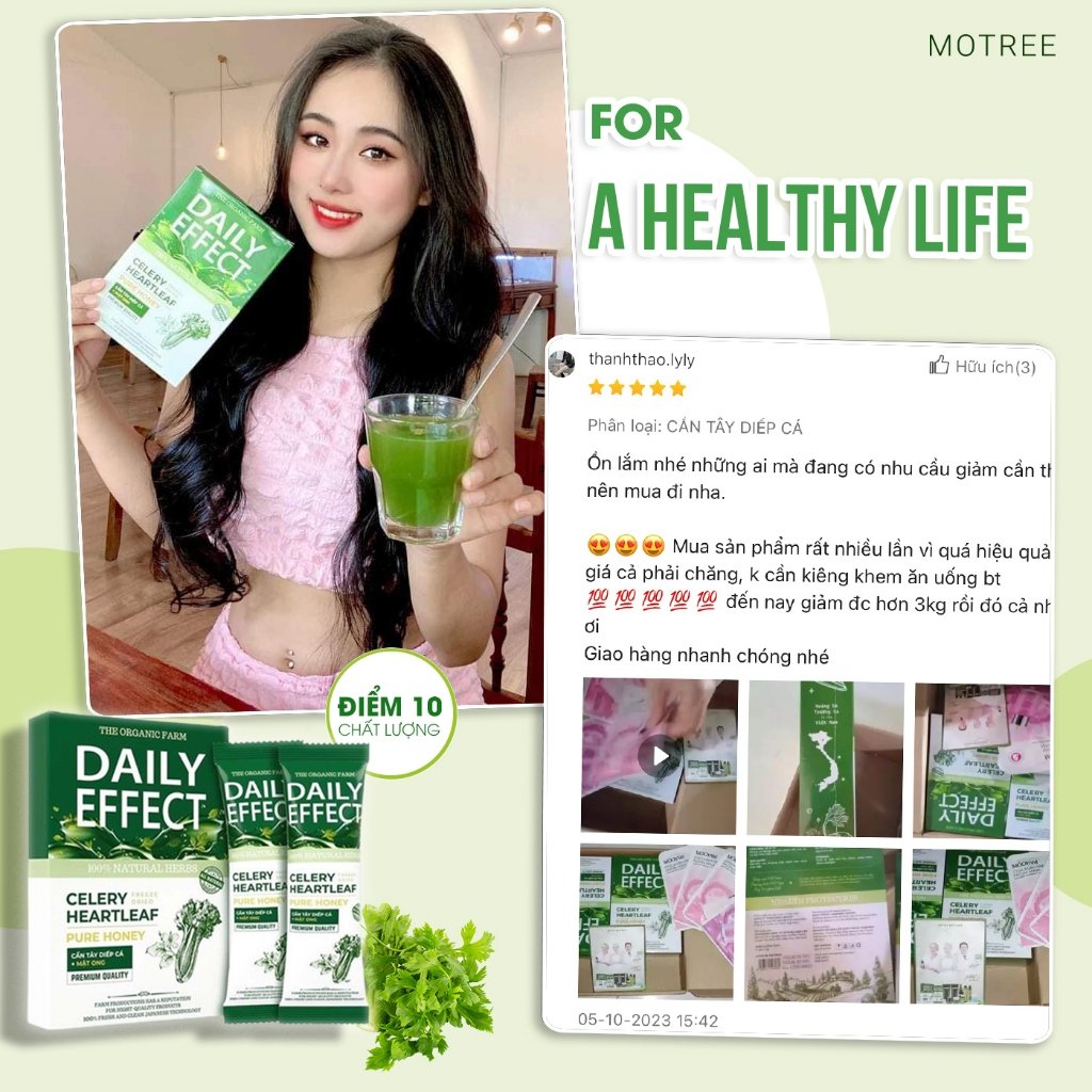 Nước uống ngừa mụn Detox Daily effect từ cần tây, diếp cá, mật ong
