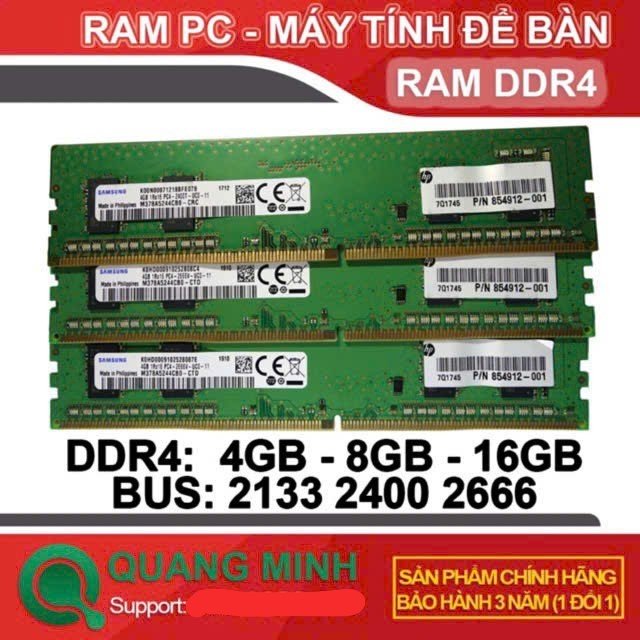 Ram PC DDR4 4GB, 8GB, 16GB Bus 2133/2400/2666 dùng cho máy tính để bàn