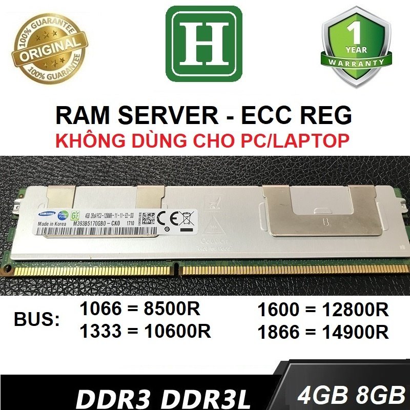 Ram Server DDR3 4GB ECC REG bus 1600, 1333, 1066 tháo máy chính hãng, bảo hành 1 năm

