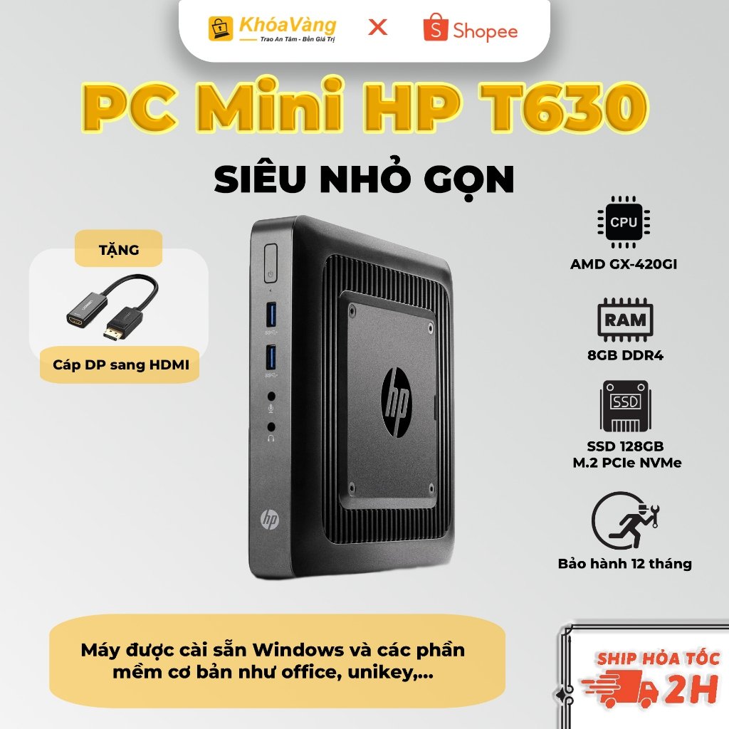 Máy tính PC Mini HP Thin Client T630| Chip AMD GX-420GI | RAM 8GB DDR4| SSD 128GB M.2 NVMe | Bảo hành 12 tháng

