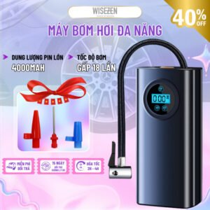Bơm hơi mini di động dùng pin sạc cao cấp Wisezen dùng cho Ô tô Xe đạp Xe máy Xe điện Bóng đá
