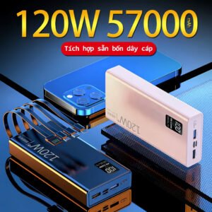 Sạc dự phòng Dung lượng lớn 57000mAh, Sạc Siêu Nhanh 120W,Tích hợp sẵn bốn dây cáp Phù hợp với nhiều loại điện thoại