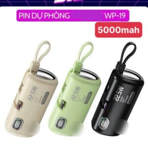 Sạc Dự Phòng ” WEKOME WP-19 5000mAh Sạc Nhanh 22.5W Tích Hợp Sạc Type-C và Dây Sạc iP