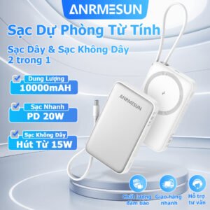 Sạc dự phòng nam châm ANRMESUN 10000mAh PD 20W TypeC Sạc không dây màn hình LED cho iPhone HUAWEI