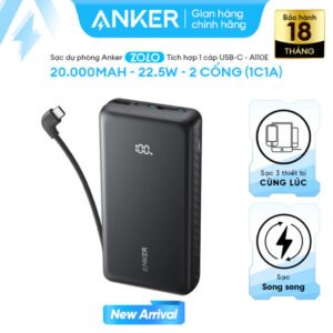mall inline badgeSạc dự phòng ANKER Zolo 20.000mAh Sạc nhanh 22.5W, Tích hợp cáp USB-C, 2 Cổng 1C1A - A110E