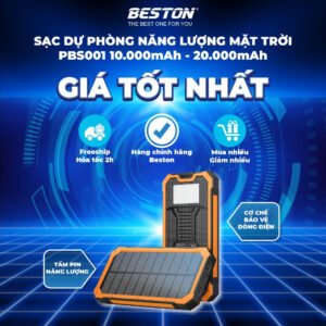 mall inline badgePin sạc dự phòng Beston PBS001 - 10000mAh , tích hợp tấm năng lượng mặt trời, chip bảo vệ đa cấp