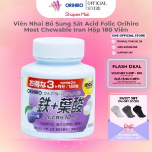 Viên Nhai Bổ Sung Sắt Acid Folic Orihiro Most Chewable Iron Hộp 180 Viên