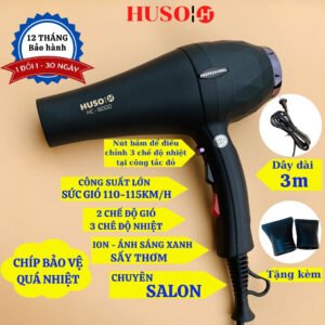 Máy Sấy Tóc HUSO Công Suất Lớn Tạo Kiểu Dành Cho Salon, 2 Chiều Nóng Lạnh, Có Ion Ánh Sáng Xanh