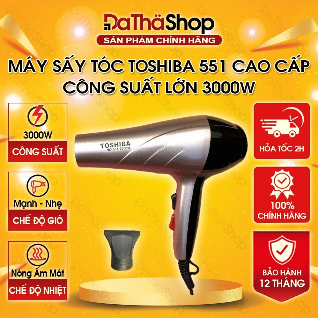 Máy Sấy Tóc TOSHIBA 551 Công Suất Lớn 3000W 3 Chế Độ Nóng Lạnh Mát