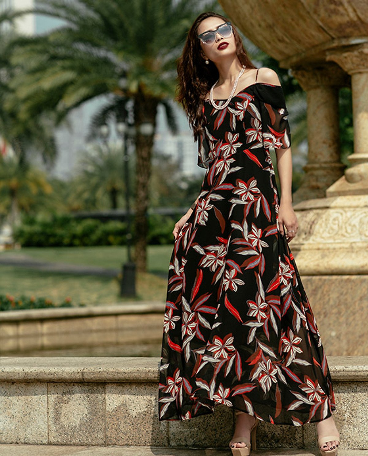 Đầm Maxi Đầm Trễ Vai Đầm Dự Tiệc Thời trang thiết kế Hity DRE110 (In Collage)