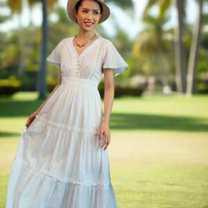 Đầm Maxi Cotton Trắng Đầm Dài Đi Biển Du Lịch Resorts Mây DRE146 Thời trang Hity