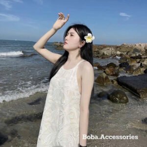 Váy maxi ren hoa cổ yếm cao cấp