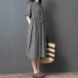Đầm Váy Nữ Dáng Xòe Họa Tiết Sọc Caro Cổ Sơ Mi Tay Ngắn Mặc Đi Làm, Đi Dạo Phố Haint Boutique Da158