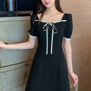 Đầm Ngắn Dễ Thương Nơ Trắng Và Viền Tay DN087 MayHomes Kiểu Dáng Thời Trang