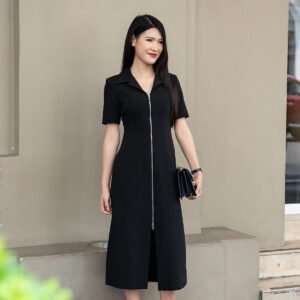 Đầm chữ A kéo khóa kim loại thân trước Phelan thiết kế cao cấp WHITE CHIC