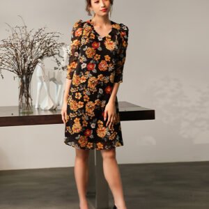 Đầm Suông Vai Nhún Hoa Marigold thời trang thiết kế Hity Dre170