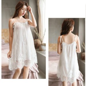Váy babydoll 2 dây 2 lớp dập hoa nổi mát mẻ
