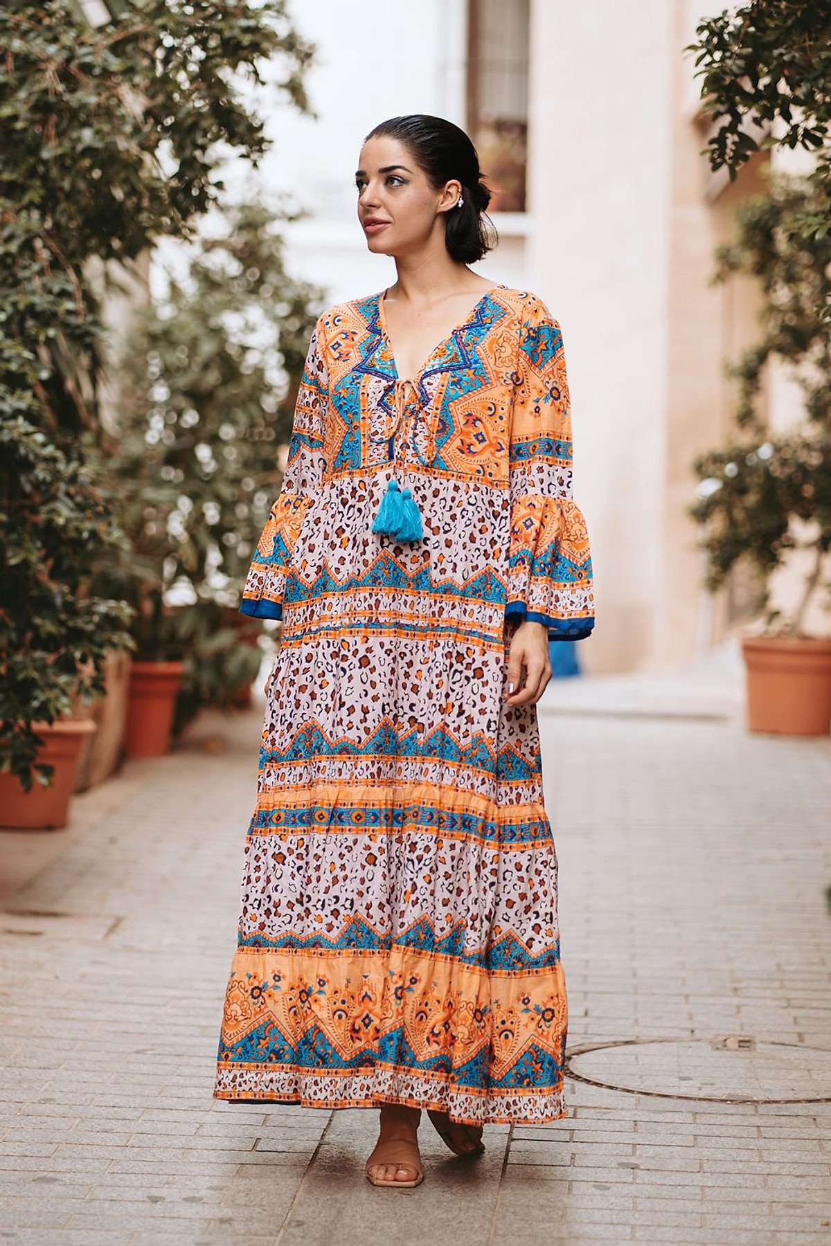 Maxi Boho Kết Cườm Cotton Isla Bonita