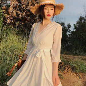 Váy maxi đi biển dài tay dáng lửng, cổ chữ V, lưng dây nơ điệu đà, thích hợp du lịch, đi biển, chụp ảnh | MX007