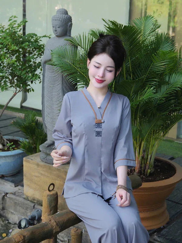 Bộ pháp phục đi chùa nữ cổ V phối đẹp