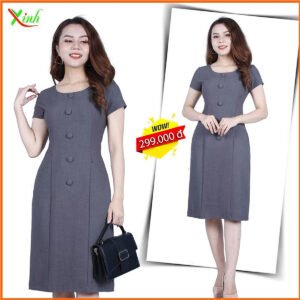 Đầm Suông Xám Tiêu Phối Nút Sang Trọng DL508