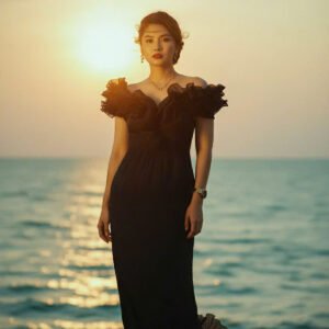 Đầm Maxi Trễ Vai, Đầm Dài Đi Tiệc, Đầm Dạ Hội Đen thời trang thiết kế Hity Dre215