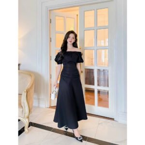 Đầm dự tiệc MINA thiết kế trễ vai dáng dài chất liệu KaKi - MN242