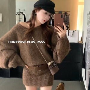 Váy Len Trễ Vai Kèm Thắt Lưng Nữ Dáng Đẹp – Thời Trang Nữ Hàn Quốc