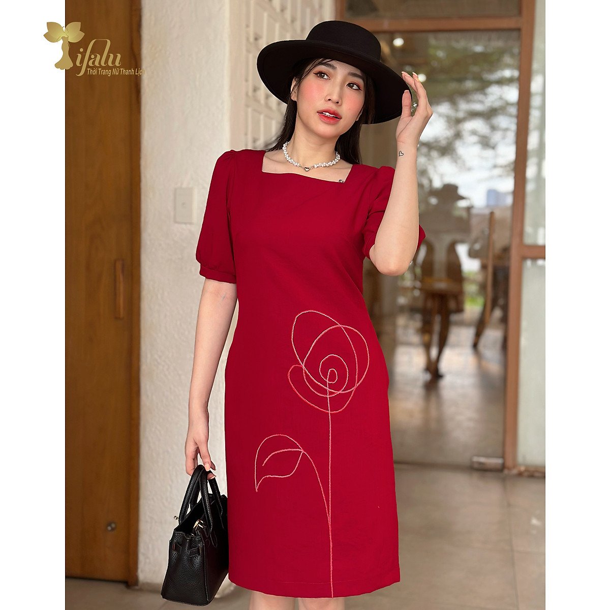 Váy đầm công sở TIFALU LD304 - Đầm dáng suông thêu hoa cao cấp