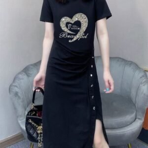 Quảng Châu Mười Ba Dòng Đầm Phù Hợp Với Váy Ngắn Phong Cách Mới Váy Ngắn Mặc Size Lớn Ôm Hơn Nhìn 3040 Tuổi Tôi Mùa Hè Váy Ngắn