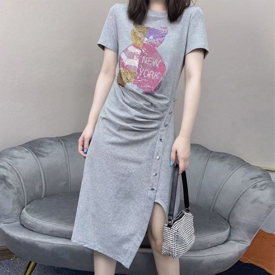 Quảng Châu Mười Ba Dòng Đầm Phù Hợp Với Váy Ngắn Phong Cách Mới Váy Ngắn Mặc Size Lớn Ôm Hơn Nhìn 3040 Tuổi Tôi Mùa Hè Váy Ngắn