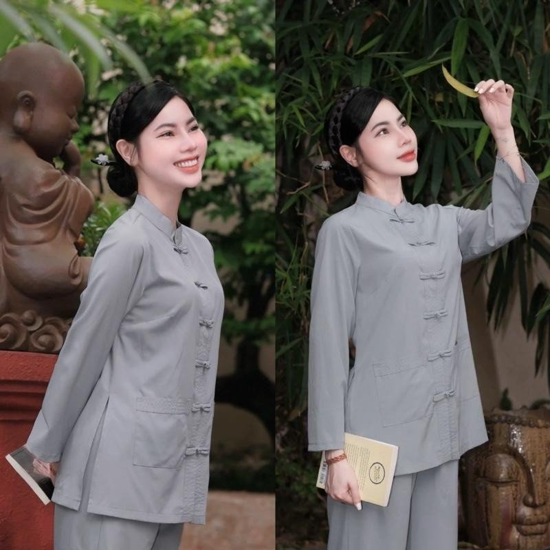 Pháp phục TRUYỀN THỐNG nút thắt 2 túi áo thêu chỉ lụa tuyết nhuyễn nhập cao cấp mềm mịn RẤT MÁT -Pháp phục Tín Như