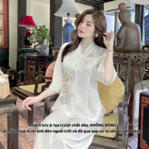 (Không có size S ) Pháp phục thêu An đôi nút bọc vải trượt Nhật dày dặn VẢI KHÔNG BÓNG - Pháp phục Tín Như