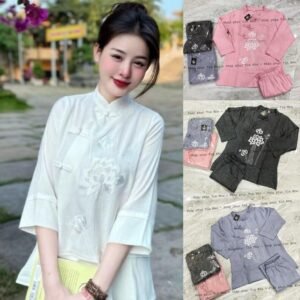 Pháp phục đũi thêu sen TÀ BÈO xinh sang (tặng chuỗi vòng tay gỗ hoặc đá) -có bigsize- Pháp phục Tín Như