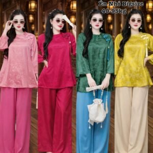 Set Bộ Đồ Bà Ba Cách Tân Bigsize Nữ Mặc Nhà 50-100kg, Pháp Phục Đi Lễ Chùa Áo Hoa Cổ Tàu Vải Lụa Gấm 50-100kg 2597