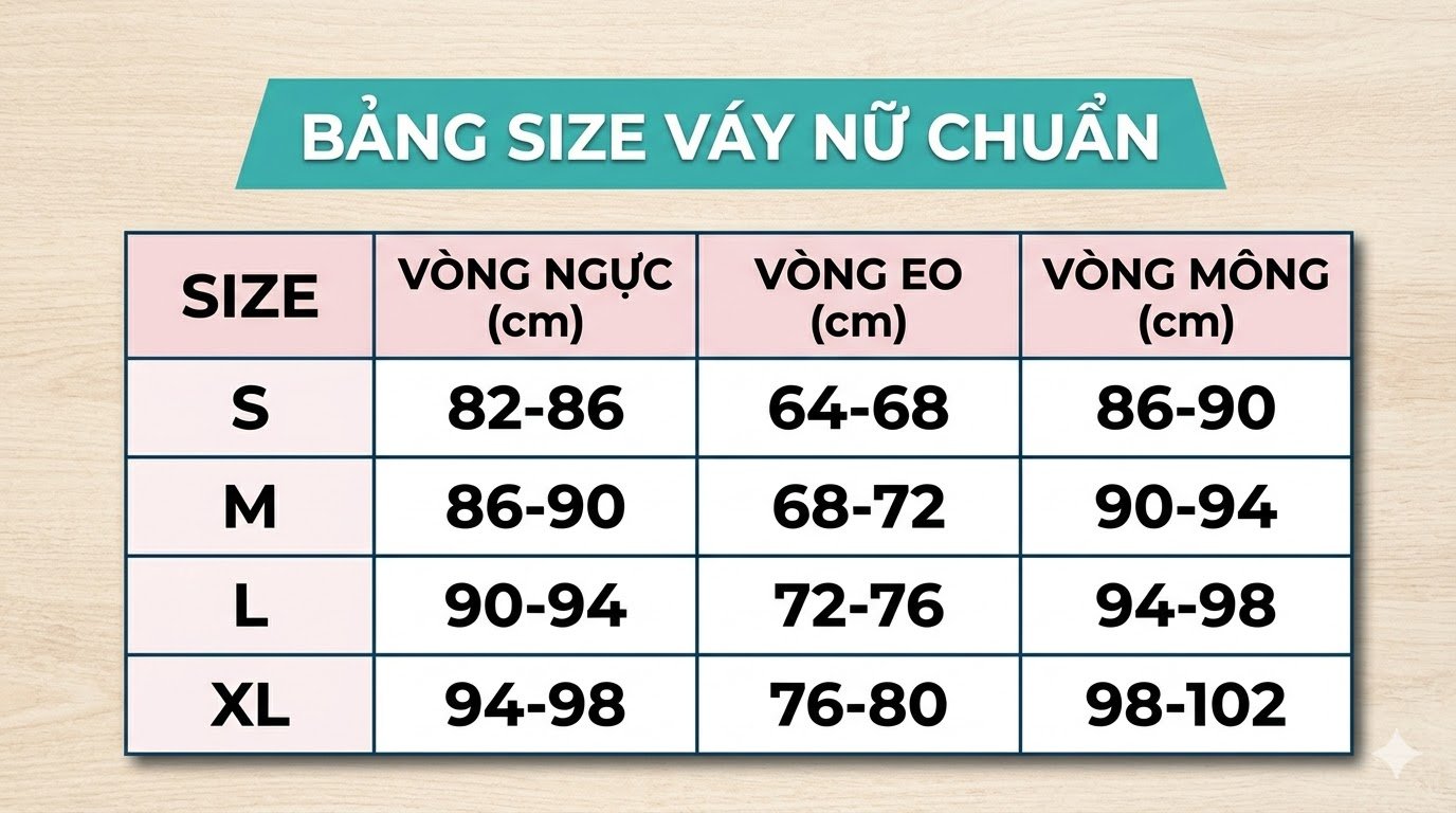Bảng size váy nữ chuẩn