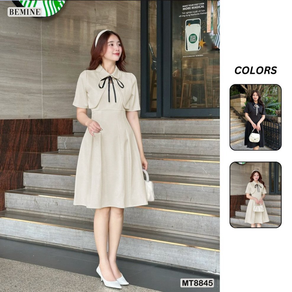 Đầm thiết kế giả áo khoác tay lửng tùng xoè BEMINE MT8845