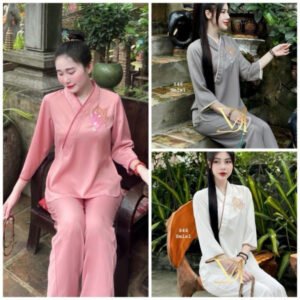 Đồ lam đi Chùa nữ sét áo tràng nữ sét pháp phục thêu lá Bồ Đề kết hợp chữ tâm xinh xắn QC🌹🌹[Miễn Phí Ship]