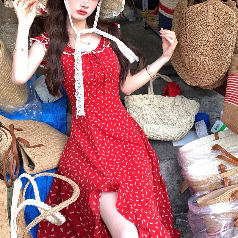 váy voan đỏ xinh quảng châu