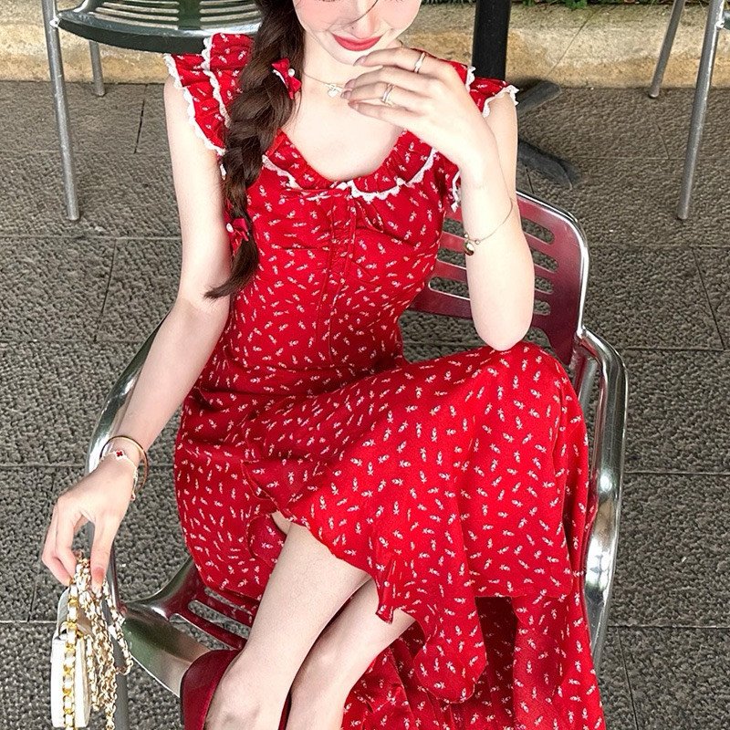 váy voan đỏ xinh quảng châu