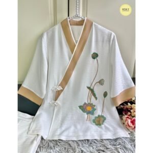 DL25 trắng đũi tơ tằm (Họa Y Pháp Phục) Đồ Lam Đi Chùa, Top Quần Áo Thời Trang Cho Phật Tử Nữ