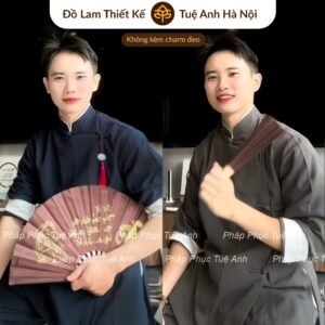 Đồ lam đi chùa Bảo Nghiêm pháp phục nam/nữ vạt hò cổ tàu nút tết vải đũi cao cấp - Lam Tuệ Anh