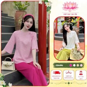 Pháp Phục Đi Chùa Gấm Nơ Chéo Cúc Ngọc - Mã Áo Lẻ Pháp Phục Tịnh Tâm