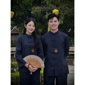 [SET NAM VÀ NỮ] Bộ đi chùa cổ trụ dài tay nam nữ mặc được lụa nhuyễn mềm mát Pháp phục đi lễ khuy tết vải mềm mát