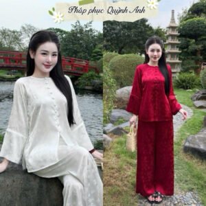 Pháp phục Quỳnh Anh QA248 lụa gấm 2 da hoa tiết quạt sang -xinh